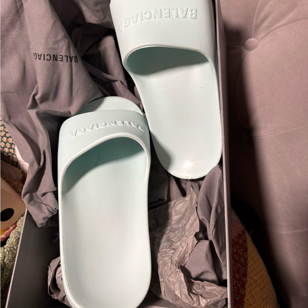 Balenciaga Light Blue Slides
